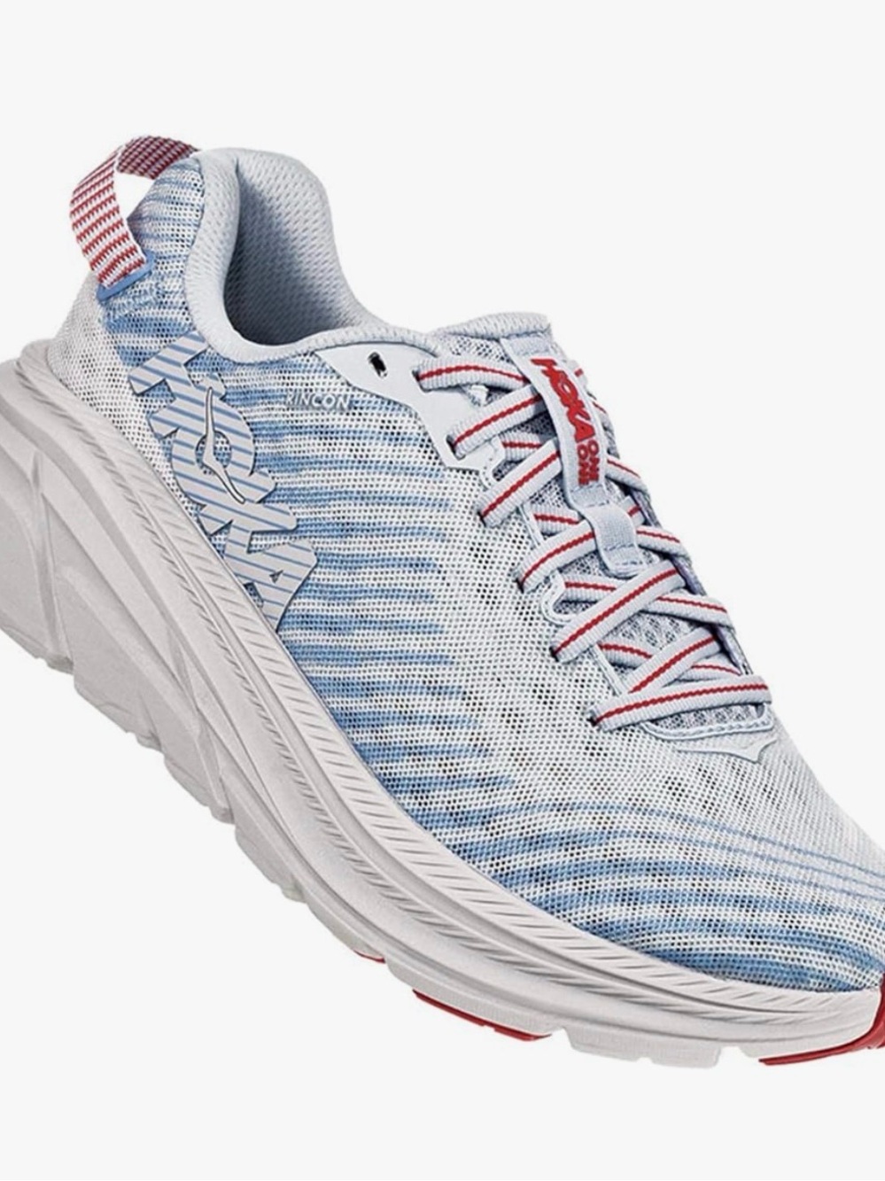 Hoka Women's Light Blue, White and Red Rincon Running Shoe